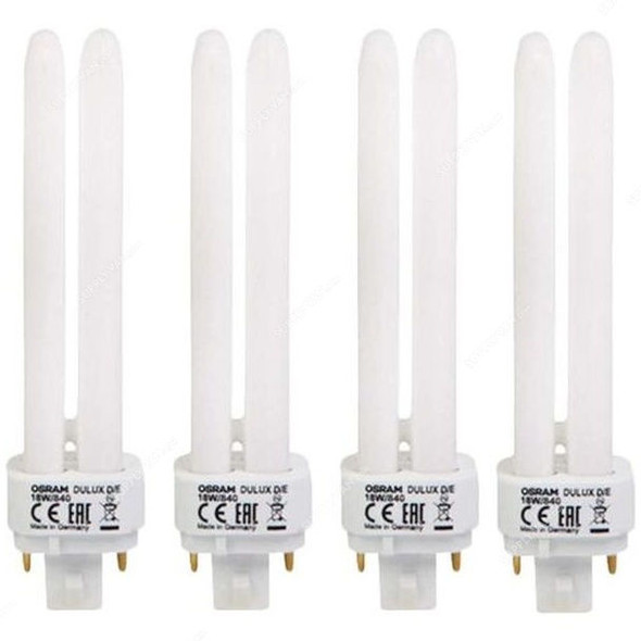 Osram Compact Fluorescent Lamp, Dulux D-E, 18W, G24q-2, 4000K, Lumilux Cool White, 4 Pcs/Pack