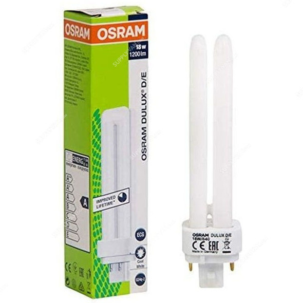 Osram Compact Fluorescent Lamp, Dulux D-E, 18W, G24q-2, 4000K, Lumilux Cool White, 4 Pcs/Pack