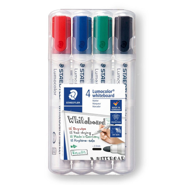 Staedtler Whiteboard Marker, 351, Lumocolor, Plastic, 2MM, Multicolor, 4 Pcs/Pack