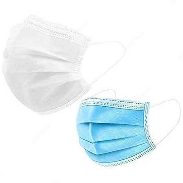 Kids Disposable Face Mask, Non-Woven, 3 Layer, White/Blue, 50 Pcs/Pack