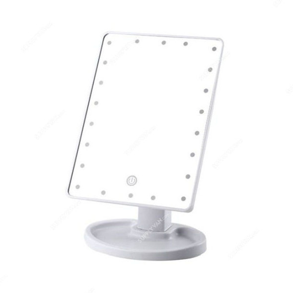 Pedestal LED Makeup Mirror, Rectangular, 22 LED, White