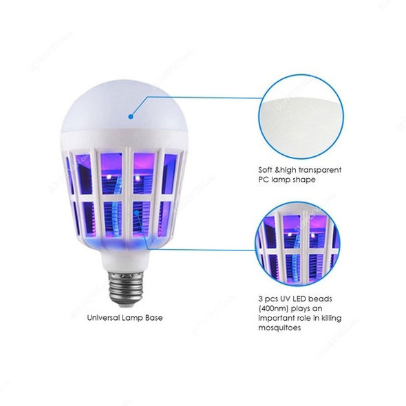 Mosquito Killer Bulb, Polycarbonate, 15W, E27, 6500K, Cool Daylight