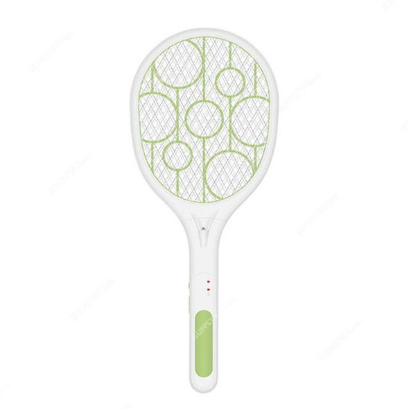 Rechargeable Mosquito Swatter With LED Lighting, 5VDC, 400mAh, White/Green