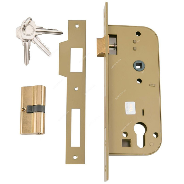 Yale Double Cylinder Mortice Lock With Keys, Brass, 5 Lever, 45 x 85MM, Gold