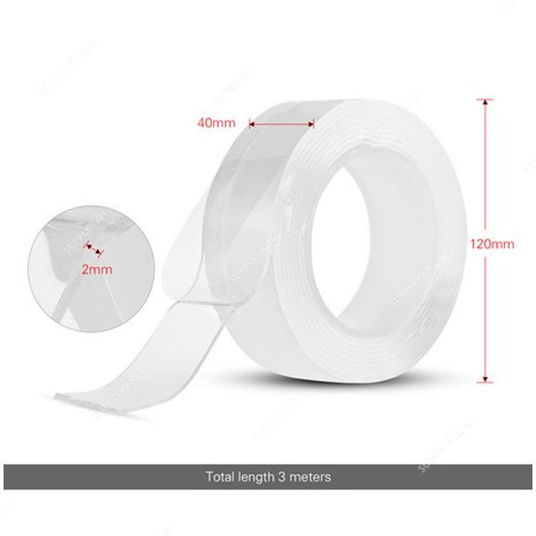 Aibecy Reusable Double Sided Adhesive Tape, Acrylic, 40MM x 3 Mtrs, Clear