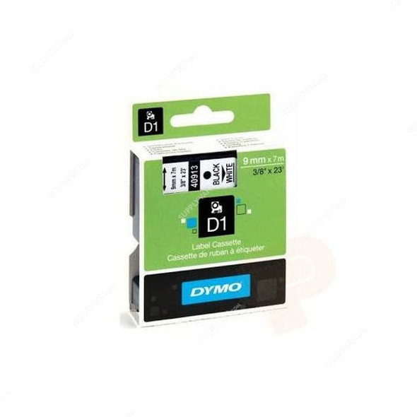 Dymo Labelling Tape Cassette, 40913, D1, 9MM x 7 Mtrs, Black on White