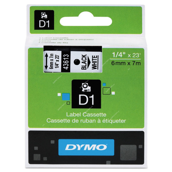 Dymo Labelling Tape Cassette, 43613, D1, 6MM x 7 Mtrs, Black on White