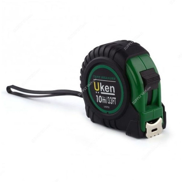 Uken Measuring Tape, U10752, Rubber, 25MM x 10 Mtrs, Green/Black