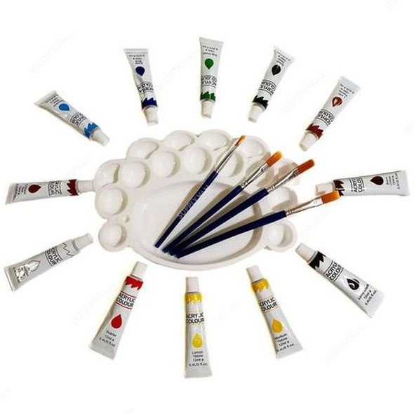 Acrylic Color Set With Brushes and Palette, 6ML, Multicolor, 12 Pcs/Set