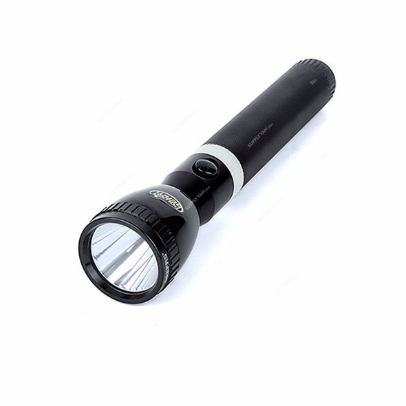 Geepas Rechargeable LED Handheld Flashlight, GFL3801, Aluminium, 2500 Mtrs, 287MM, Black
