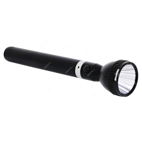 Geepas Rechargeable LED Handheld Flashlight, GFL3858, Aluminium, 2800 Mtrs, 357MM, Black