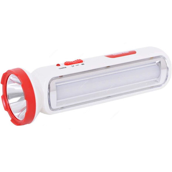 Geepas Rechargeable LED Handheld Flashlight With Emergency Lantern, GFL4663, Aluminium, 4V, 1600mAh, 210MM, White