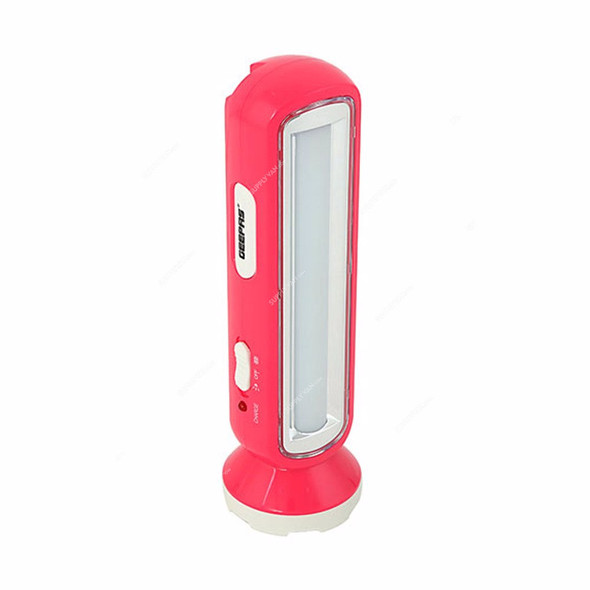 Geepas Rechargeable LED Handheld Flashlight With Emergency Lantern, GFL4663, Aluminium, 4V, 1600mAh, 210MM, Red