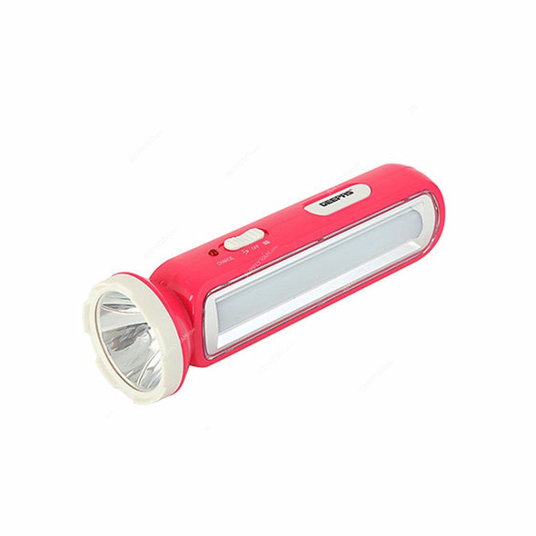 Geepas Rechargeable LED Handheld Flashlight With Emergency Lantern, GFL4663, Aluminium, 4V, 1600mAh, 210MM, Red