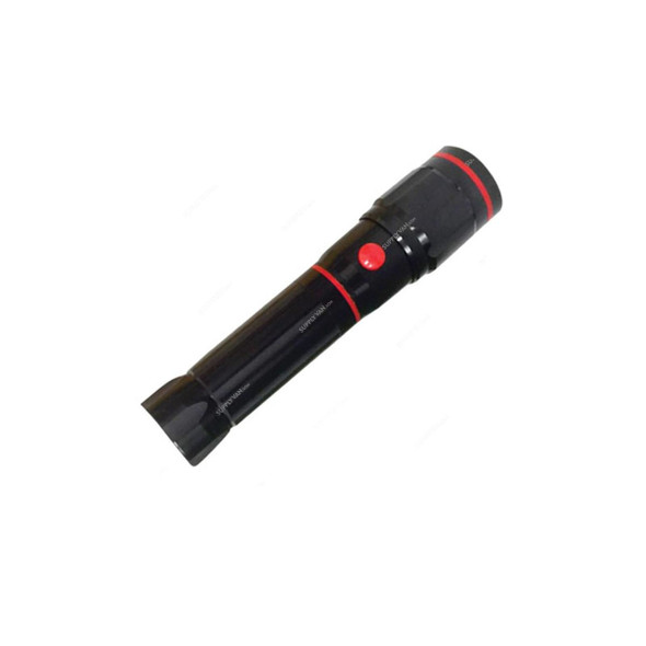 Geepas Rechargeable LED Handheld Flashlight With Lantern, GFL4674, Alloy Aluminium, 2000mAh, Black