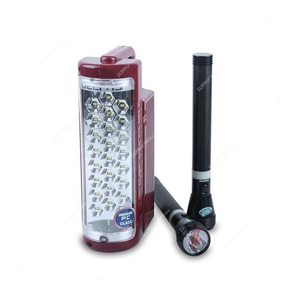 Geepas Rechargeable Emergency LED Lantern With Flashlight, GEFL4141, 4V, 6000mAh, 24 LED, Black/Brown