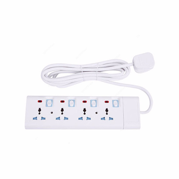 Geepas Extension Socket, GES4091, Plastic, 4 Way, 13A, White