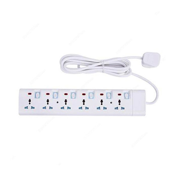 Geepas Extension Socket, GES4093, Plastic, 6 Way, 13A, White