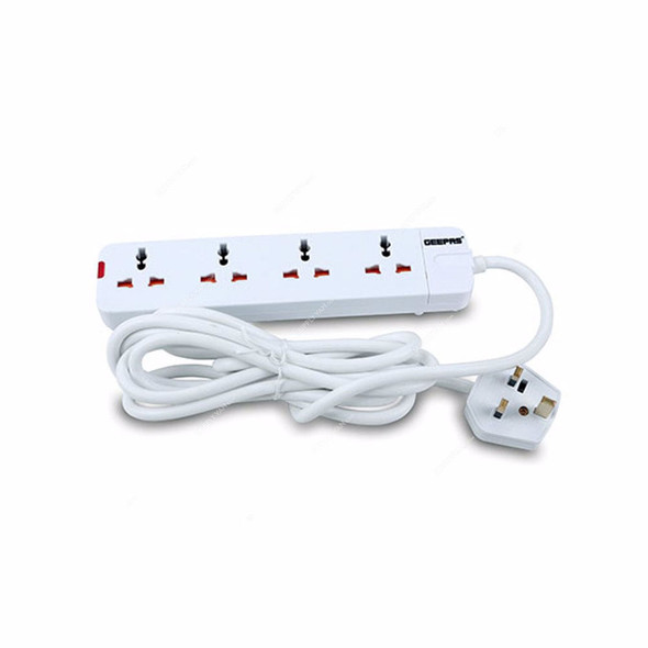 Geepas Extension Socket, GES58012, Plastic, 4 Way, 13A, White
