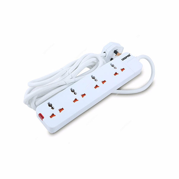 Geepas Extension Socket, GES58012, Plastic, 4 Way, 13A, White