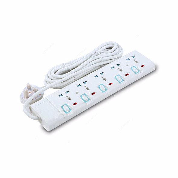 Geepas Extension Socket, GES5802, Plastic, 5 Way, 13A, White
