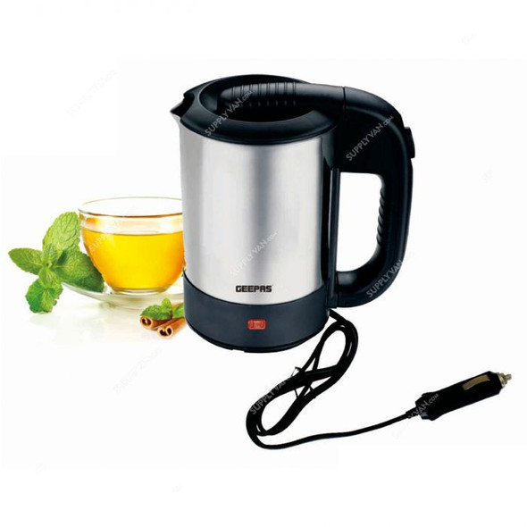 Geepas Car Electric Kettle, GK38041, Stainless Steel, 150W, 0.5 Ltr