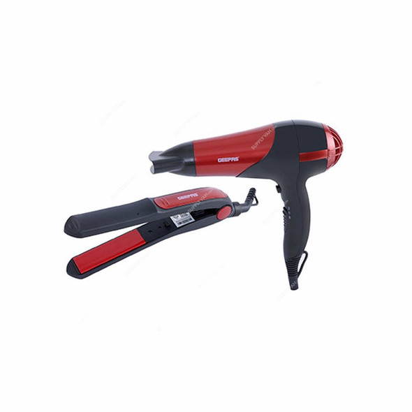 Geepas Hair Dryer With Hair Straightener, GHF86036, 2200W, Red/Black, 2 Pcs/Set