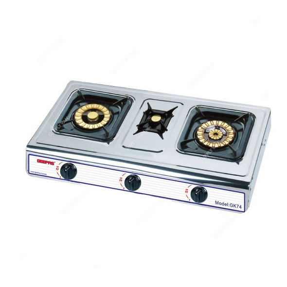 Geepas Gas Cooker, GK74, Stainless Steel, 3 Burner, Silver