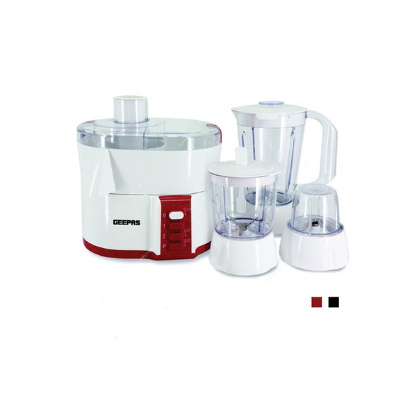 Geepas 4 In 1 Food Processor, GSB9890, 600W, White/Red