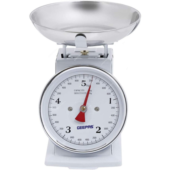 Geepas Adjustable Kitchen Scale, GBS4179, 5 Kg, White