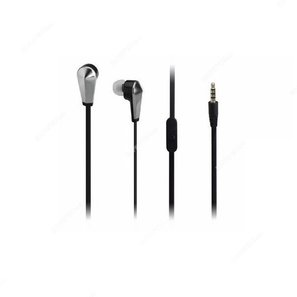 Geepas Stereo In-Ear Earphone With Mic, GEP4715, 3.5MM Jack, 1.2 Mtrs, Black/Silver