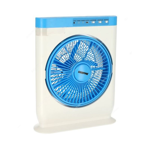 Geepas Rechargeable Box Fan With LED Light, GF919, 43W, 12 Inch, Blue/White