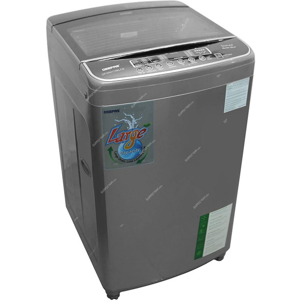 Geepas Fully Automatic Top Load Washing Machine, GFWM1109LCS, 400W, 10 Kg, Grey