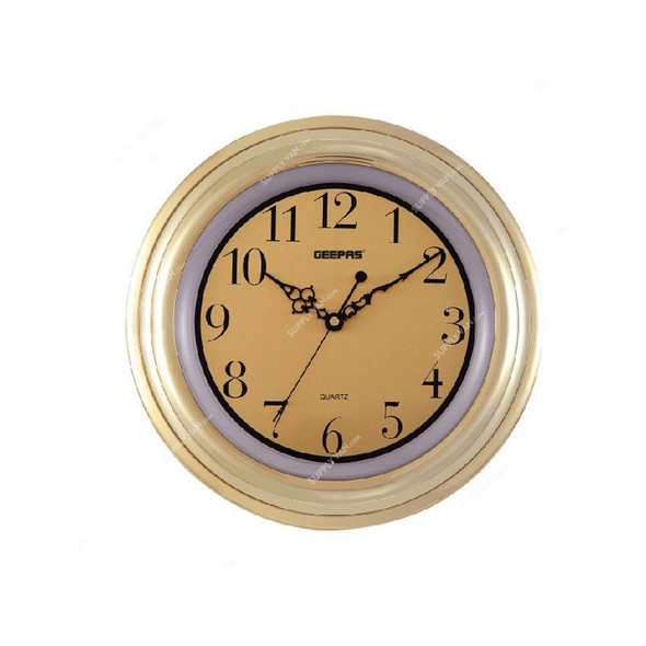 Geepas Wall Clock, GWC4805, Analog, Gold/Silver