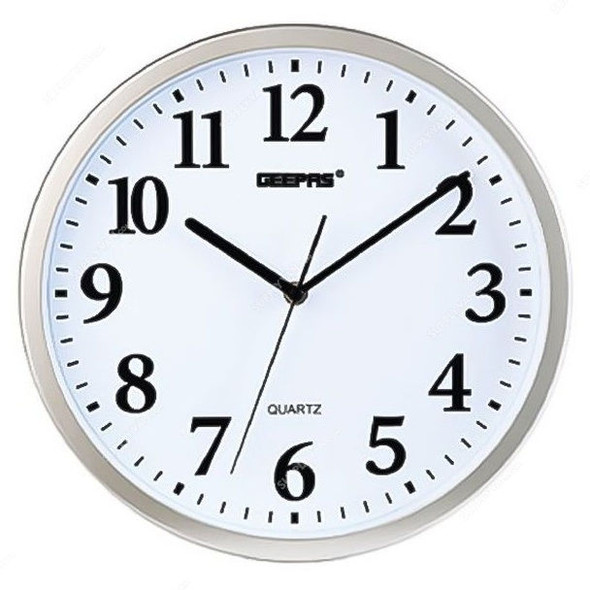 Geepas Wall Clock, GWC4816, Analog, White/Silver