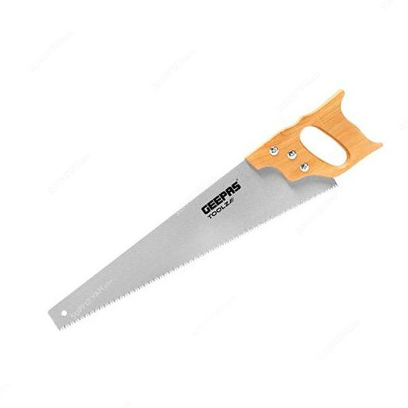 Geepas Hand Saw With Wooden Handle, GT59214, Carbon Steel, 18 Inch, Silver/Light Brown