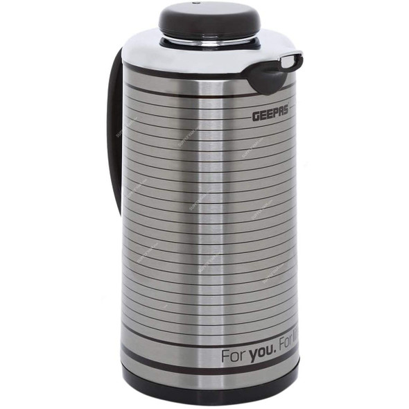 Geepas Hot and Cold Vacuum Flask, GVF5261, Stainless Steel, 1.9 Ltrs, Silver