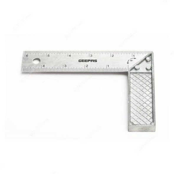Geepas Try Square Scale With Zinc Handle, GT59073, Stainless Steel, 6 Inch, Silver