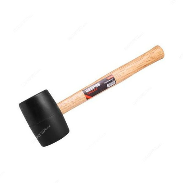 Geepas Rubber Mallet With Wooden Handle, GT59125, Rubber, 16 Oz, Black/Beige