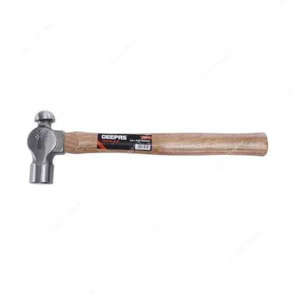 Geepas Ball Pein Hammer With Wooden Handle, GT59124, Carbon Steel, 0.45 Kg, Silver