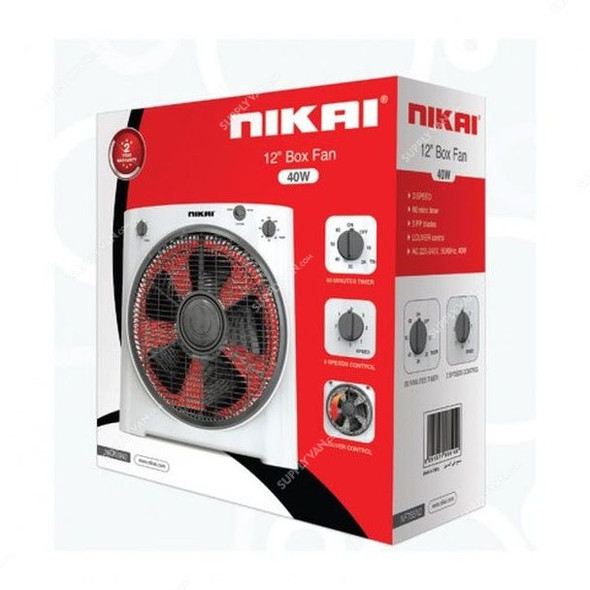 Nikai Box Fan, NF755N2, 40W, 5 Blade, 12 Inch, White