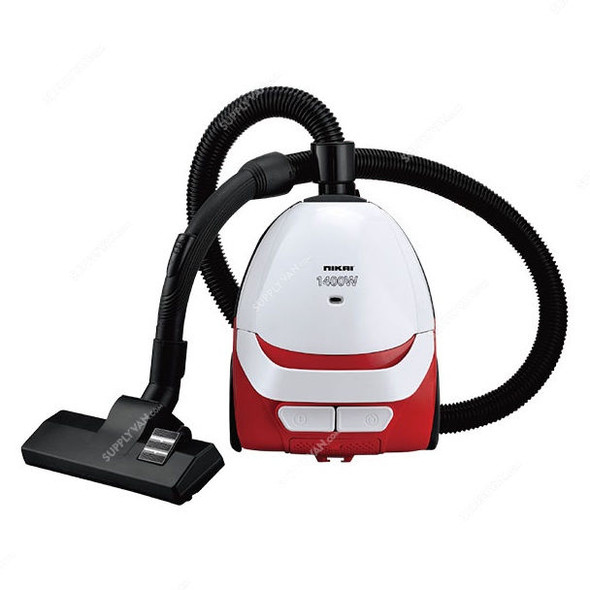 Nikai Canister Vacuum Cleaner, NVC2302A1, 1400W, 2 Ltrs, White/Red