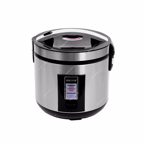 Geepas Electric Rice Cooker, GRC4330, 700W, 1.8 Ltrs, Silver and Black