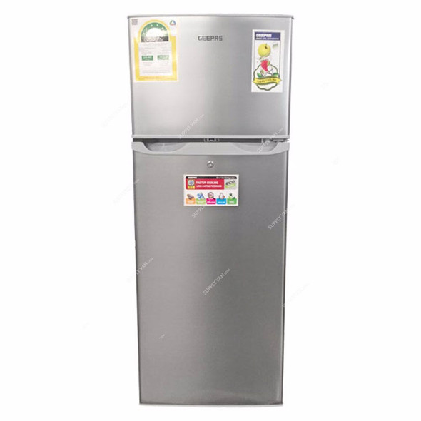 Geepas Double Door Refrigerator, GRF2400SXE, 240 Ltrs, Silver