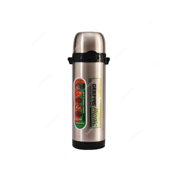 Geepas Vacuum Flask, GSVF4116, Stainless Steel, 0.8 Ltr, Silver