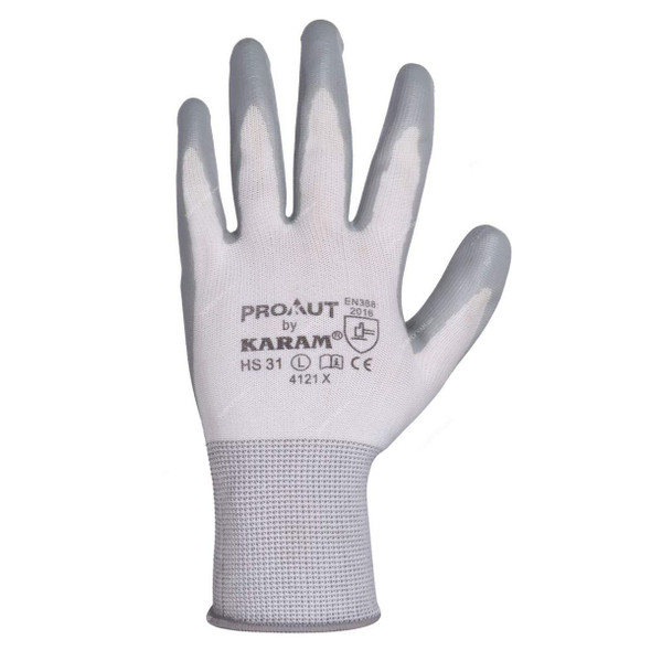 Karam Nitrile Coated Gloves, HS31, S, Grey