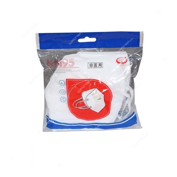 KN95 Flat Fold Respirator, URB, White, 5 Pcs/Pack