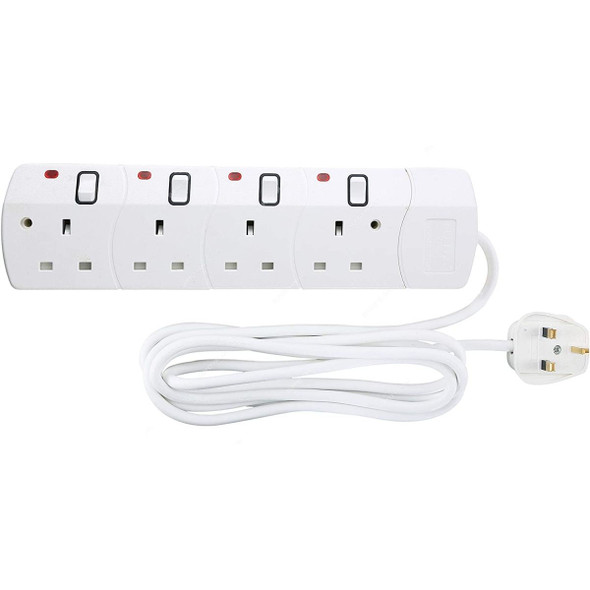 Geepas Extension Socket, GES4084, 4 Way, 13A, White