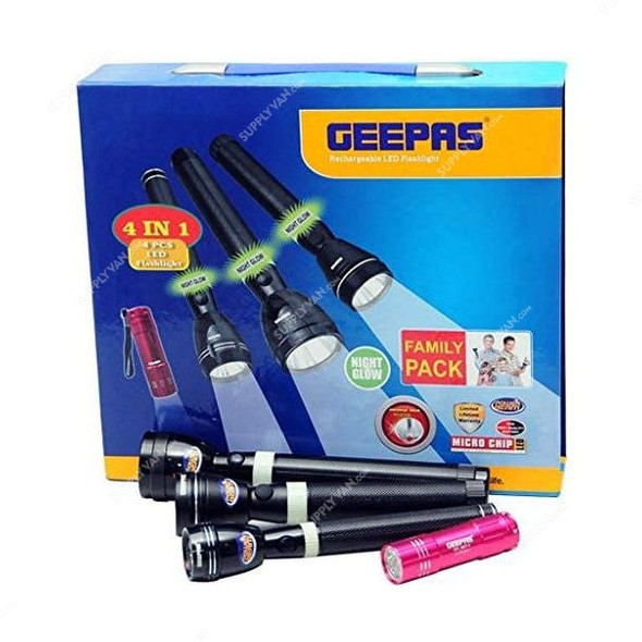 Geepas Family Pack LED Flashlight, GFL4601, Black, 4 Pcs/Set