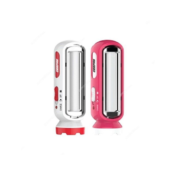 Geepas Rechargeable LED Torch With Emergency Lantern, GFL4676, 5W, White/Pink, 2 Pcs/Set